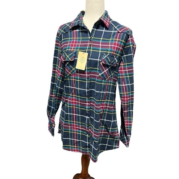 Match Tops - Matchstick Flannel Plaid Button Down Top Shacket Roll Tab Sleeve NWT SZ: Medium